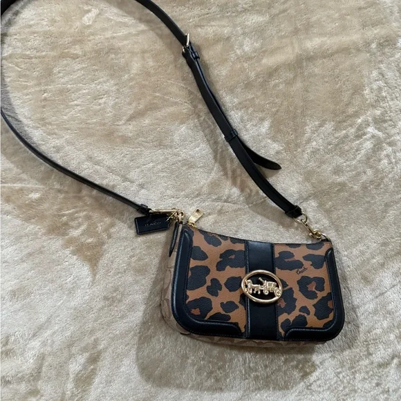Coach Brown and Black Crossbody Bag with Monogram Pattern - Picture 3 of 8